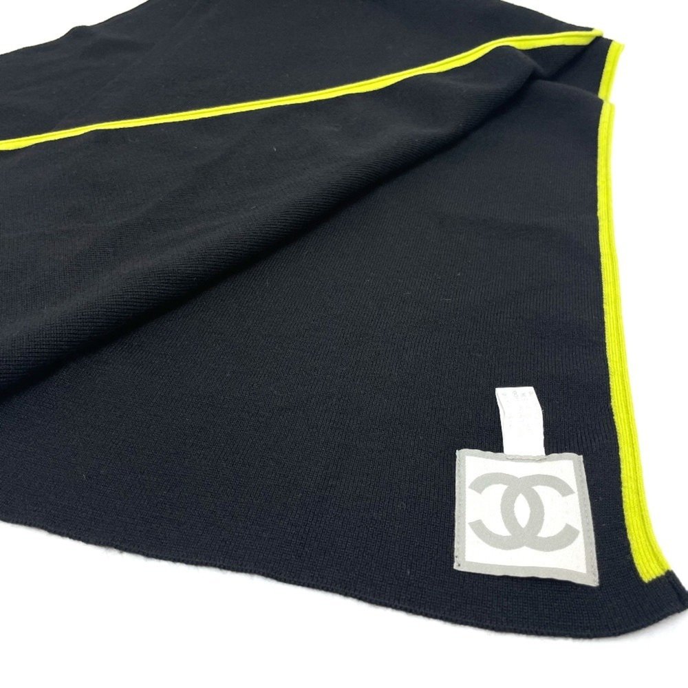 CHANEL Sport CC Coco Mark Scarf, Wool/Cashmere, Unisex, Black/Fluorescent Green - Picture 7 of 9